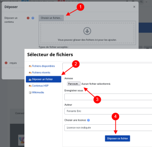 Capture d'écran du processus de dépôt d'un module H5P