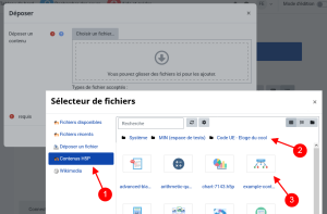 Capture d'écran du processus de dépôt d'un module H5P