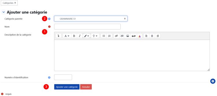Vue du formulaire de création d'une catégorie.