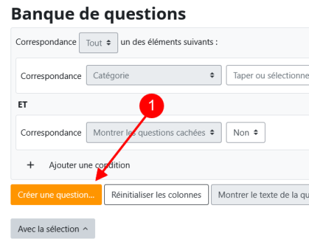 Vue sur le bouton de création d'une question.
